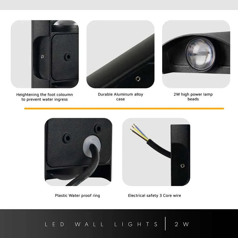 Durable Aluminium alloy case 3 core wire 2W lamp beads IP54 waterproof wall lighting.JPG