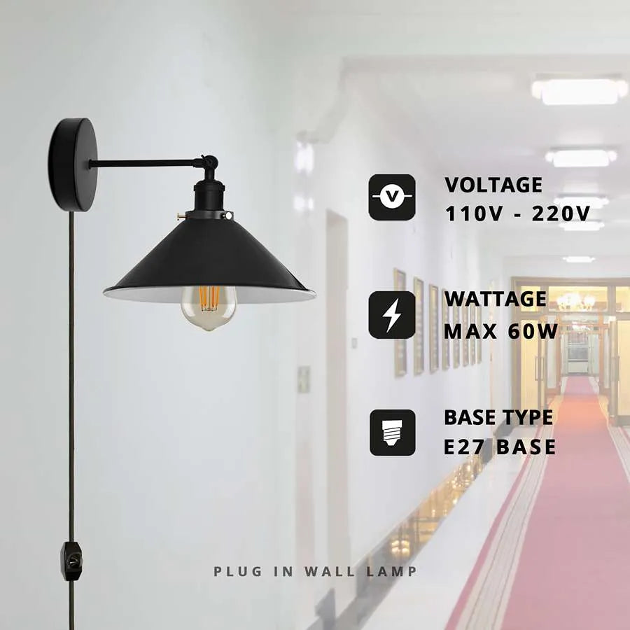 60W 110v E27 base plug in wall light