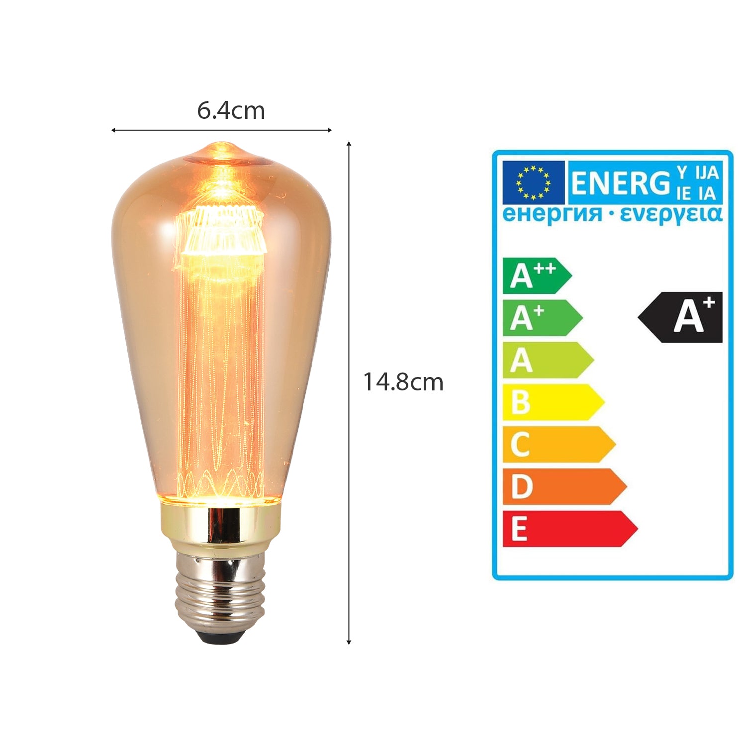 E27 Vintage Edison light bulb 3W Non dimmable filament bulb-Size