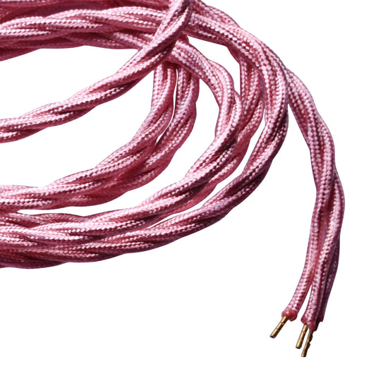 Vintage Twisted Shiny Pink Electric Fabric Cable Flex 0.75mm 3 Core~3060