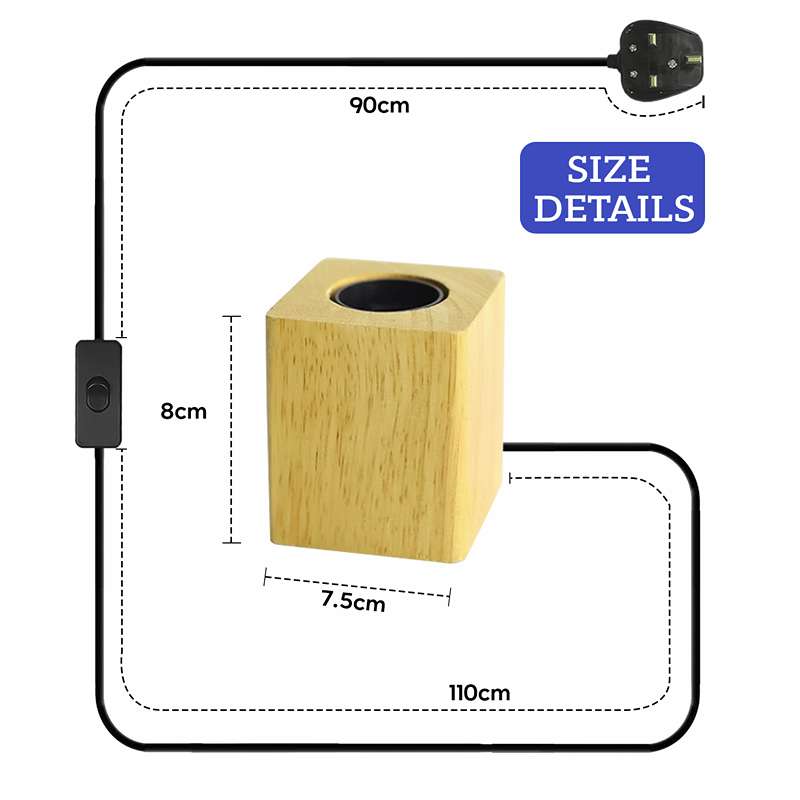 Solid Wood Table Lamp Base E27 220V Wooden 3 Pin Plug In Light with ON/OFF Switch-Size