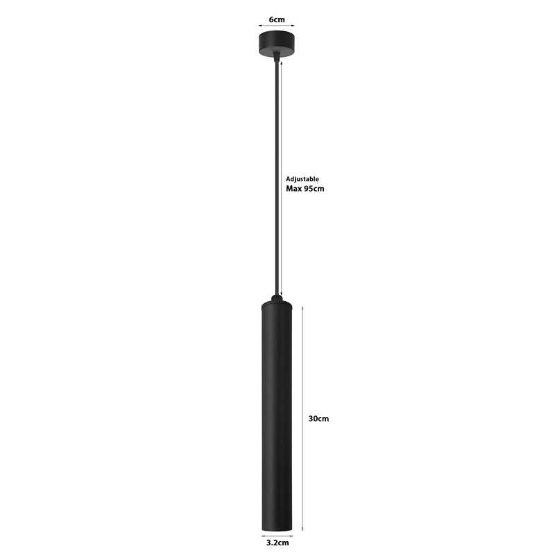Modern Cylinder Black Long Tube Pendant Lights for Kitchen Island, Bar, Cafe-Size 30cm