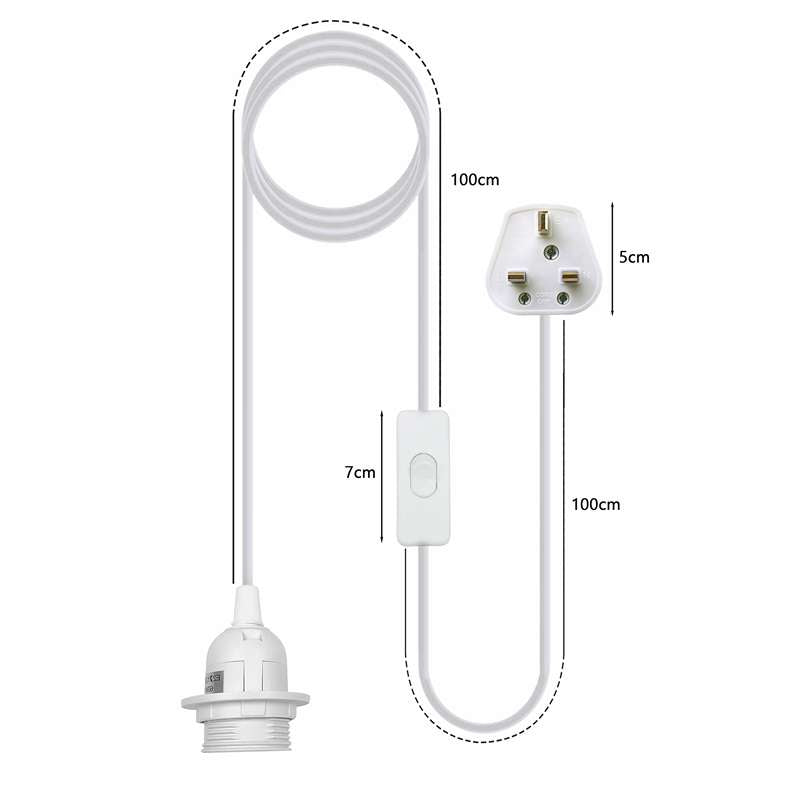 E27 Plug in Hanging Pendant light Fixture White lamp bulb Socket Cord-Size