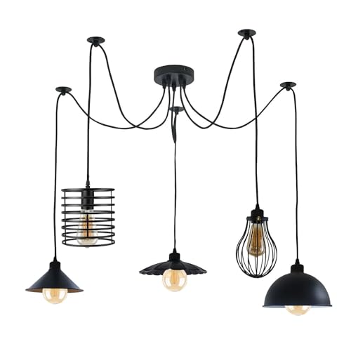 Modern Industrial 5-Light Pendant Ceiling Fixture ~6390 – With Bulb