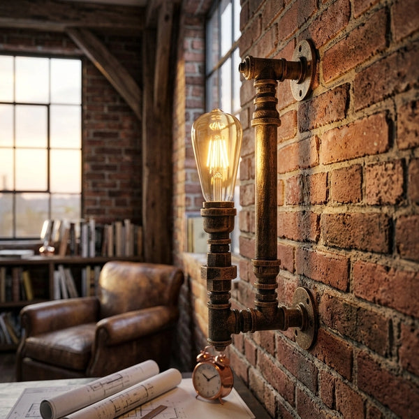 Steampunk Pijpverlichting Wandlamp Binnenverlichting ~2813 – Geborsteld koper / Nee