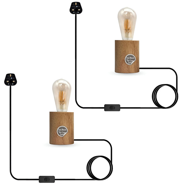 Houten voetlamp Plug-in tafellamp ~4557 – Ronde / Met lamp / 2-pack