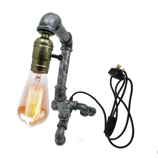 Industrial Steampunk Water Pipe Table Lamp E27~2836 – Brushed Silver / Yes