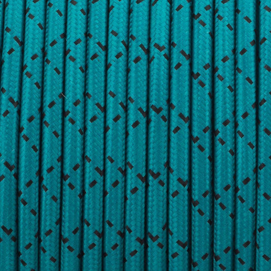 5m 2core Round Vintage Braided Fabric Teal & Black Colour Cable Flex 0.75mm~4899