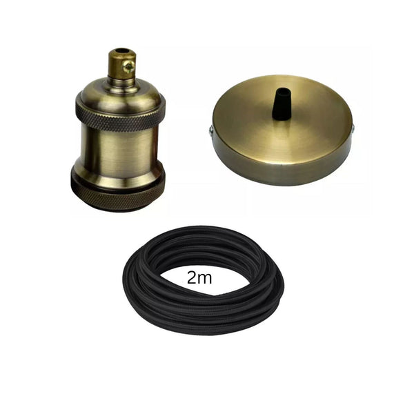 2m Industrial Metal Ceiling Pendant Light Fitting ~~5942 – Green Brass