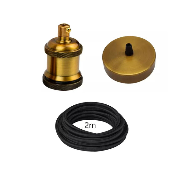 2m Industrial Metal Ceiling Pendant Light Fitting ~~5942 – Yellow Brass