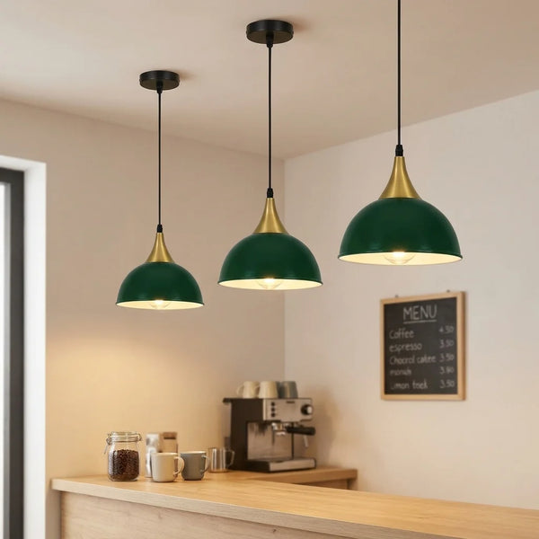E27 Metal Pendant Light 21cm Dome Dimmable ~6265 – Green / Without Bulb