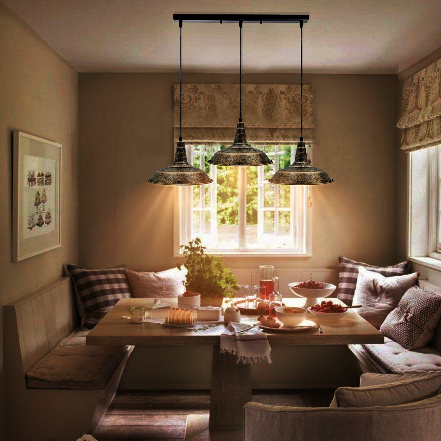 Ceiling light Pendant light fitting Hanging light 3 way pendant lights Cluster pendant light Living pendant light Pendant light for bedroom Bar ceiling light Industrial pendant lighting brushed copper hanging lamp 3-head ceiling light vintage bowl shade copper pendant lamp kitchen island light