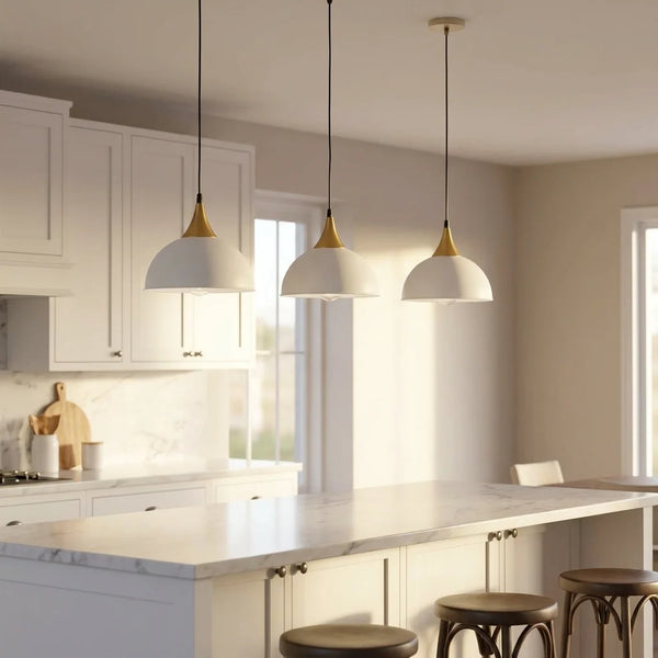 E27 Metal Pendant Light 21cm Dome Dimmable ~6265 – White / Without Bulb