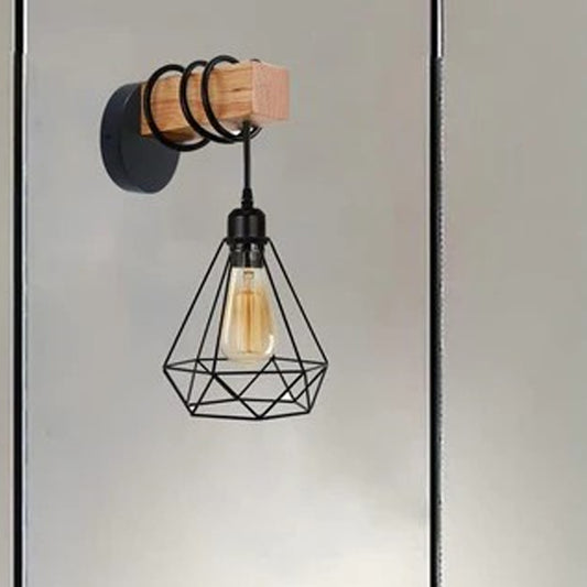 Vintage Edison Metal Wire Cage Hanging Lamp Shade Pendant Light Wood Sconce~1313