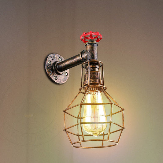 Brushed Copper Modern Industrial Retro Vintage Style Pipe Cage Wall Light Wall Lamp Fixture~1117