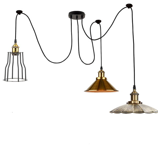 Vintage Retro Ceiling Spider Hanging Lights 2M ~1166 – 3 Outlet Type 4 / With Bulbs