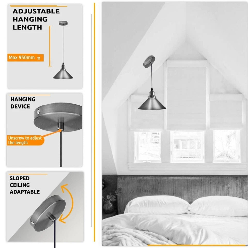 Vintage Pendant Ceiling Lighting Fixture with Metal cone Lampshade E27 Hanging Lights Ceiling Lamps for Kitchen Hallway Lantern Dining Room Bedroom restaurant