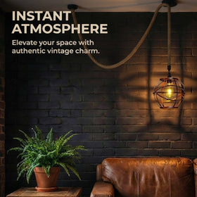 Industrial Hemp Cord Pendant Light Copper Wire Cage Fitting~5087