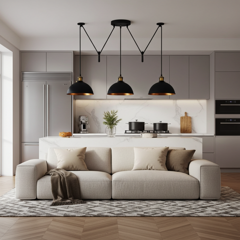 Vintage Industrial 3-Light Pendant | Metal & Gold Inner 21cm Shade ~6375