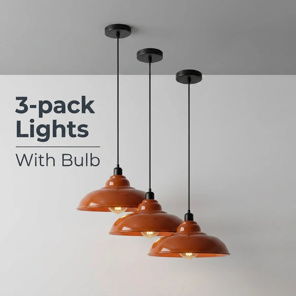 3-Pack Industrial Pendant Lights Curvy Ceiling Lamp ~6616 – Orange / Yes