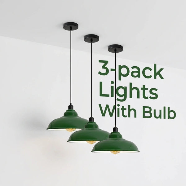 3-Pack Industrial Pendant Lights Curvy Ceiling Lamp ~6616 – Green / Yes