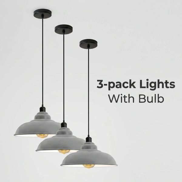 3-Pack Industrial Pendant Lights Curvy Ceiling Lamp ~6616 – Gray / Yes