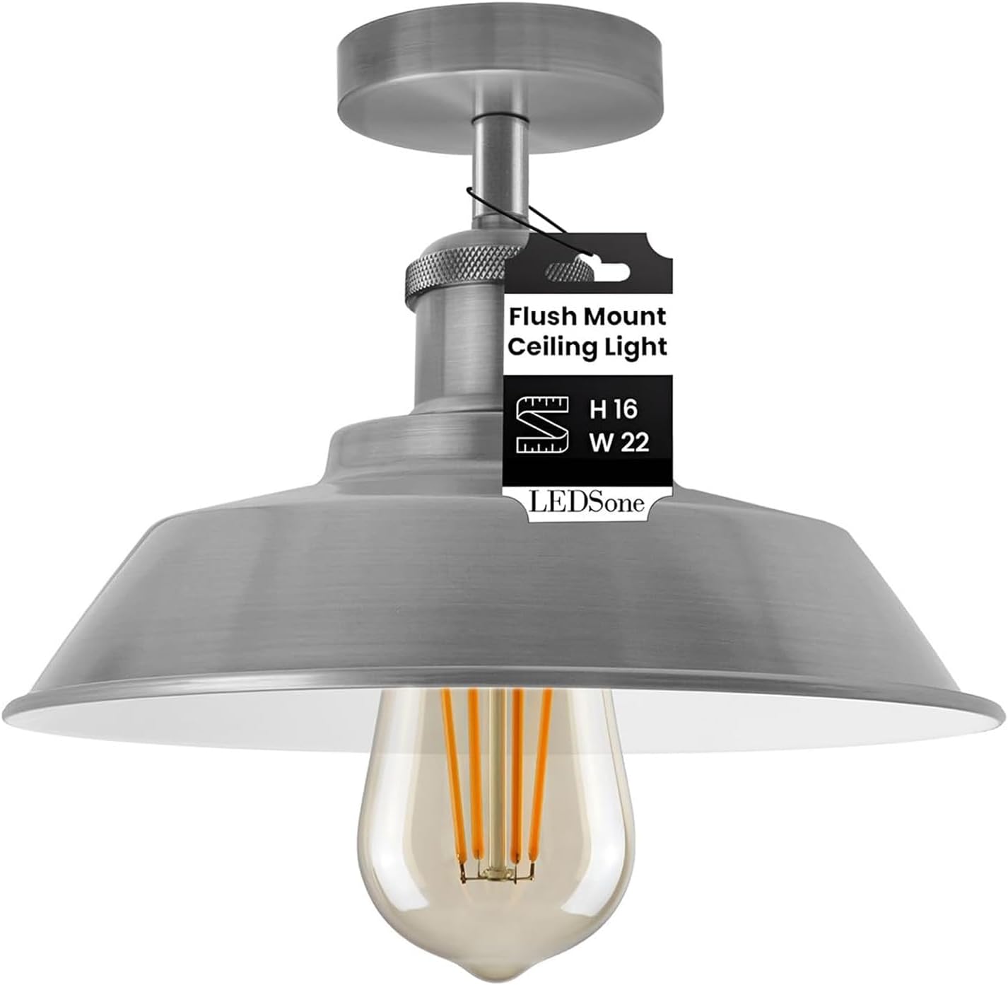 Vintage satin nickel semi flush ceiling light with metal bowl shade E27 fitting