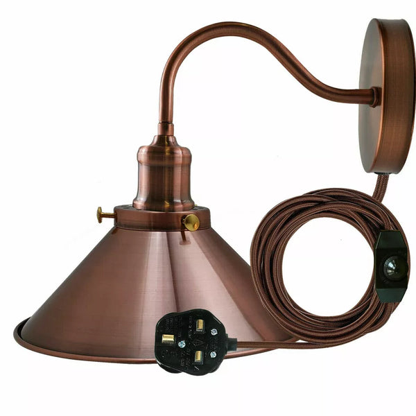 Iluminación de pared enchufable con interruptor de atenuación y cable de 2 m ~5303 – Cobre / No