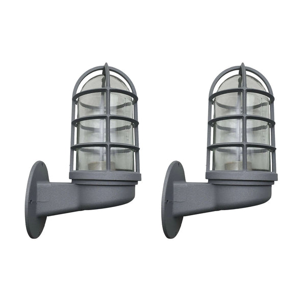 Industrial Vintage Cage Wall Light E27 Glass Shade Twin Pack~2009 – Grey / No