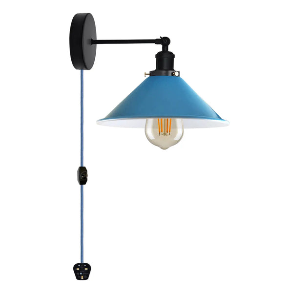 Plug-in wandlampen - E27 metalen wandlamp voor binnen in de slaapkamer ~2224 – Blauw / Zonder lamp