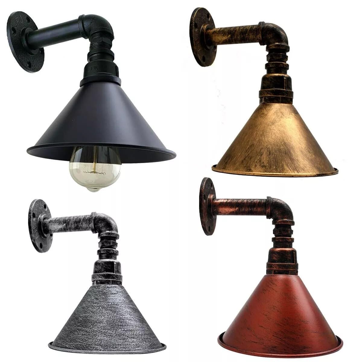  Industrial black metal wall lamp in a vintage style Shabby chic vintage wall light fixture for a living room Rustic copper wall sconce with a vintage-style bulb