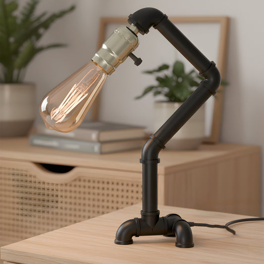 Lámpara de mesa de escritorio de tubo de acero estilo industrial retro vintage negro ~2838 