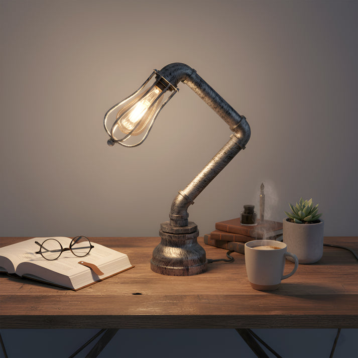Retro Steampunk Water Pipe Table Lamp | Industrial Metal Cage Light