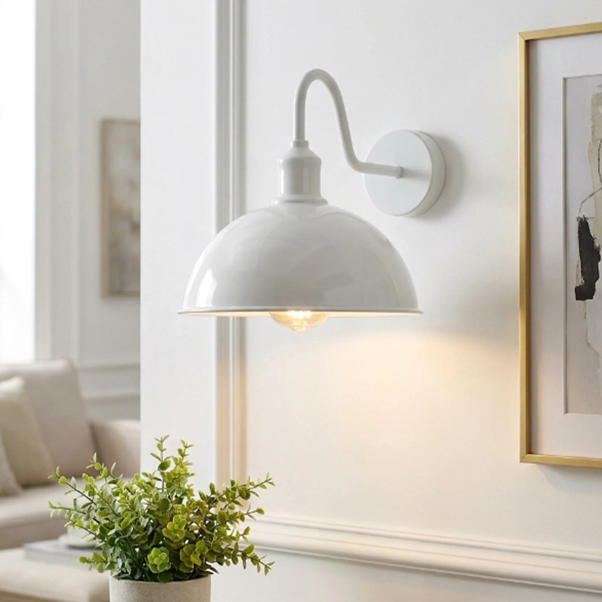 White wall-mounted lamp in a living room setting