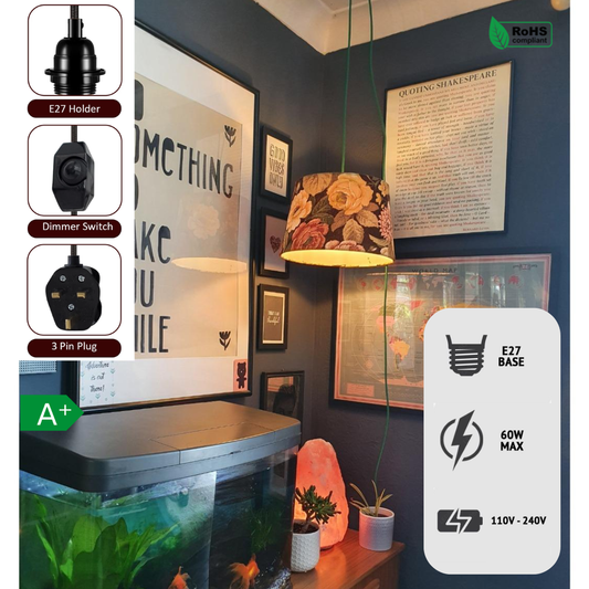 Juego de lámpara colgante con enchufe y cable flexible de tela de 4 m, portalámparas E27, ~3746