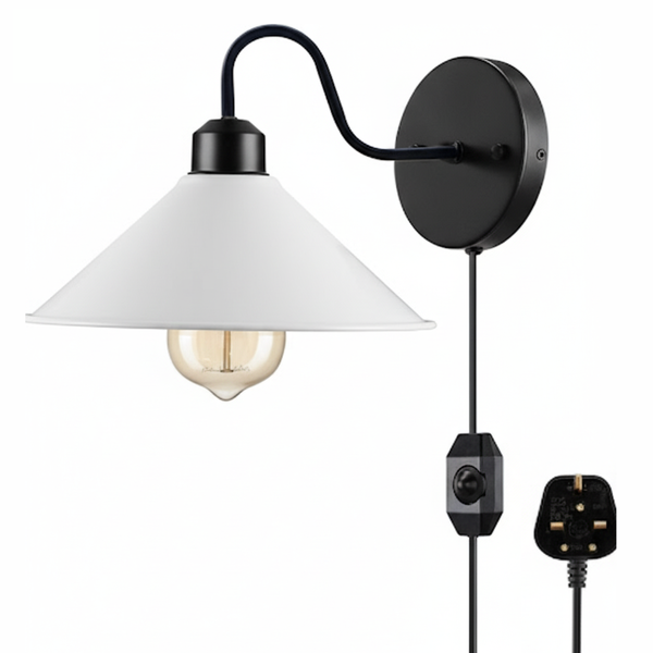 E27 Plugin Wall Light With Dimmer ~6442 – White / Yes