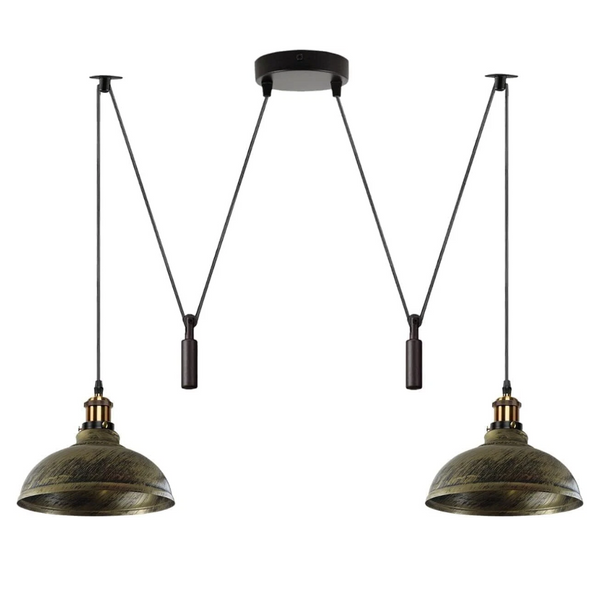 2 Head Ceiling Pendant Spider Light, 29cm Metal ~6147 – Brushed Brass / Yes