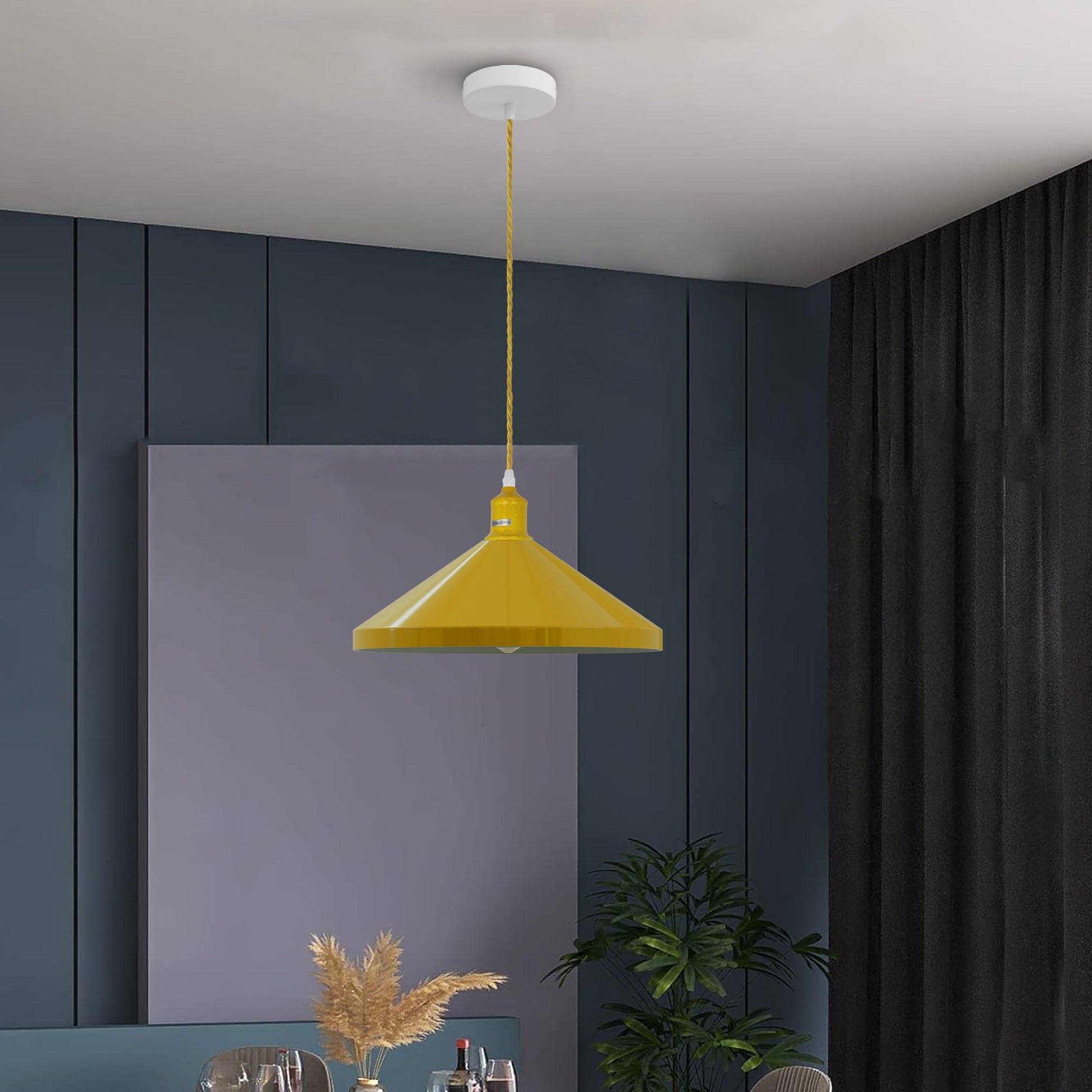 Yellow Cone Shade with Twisted Adjustable hanging cable