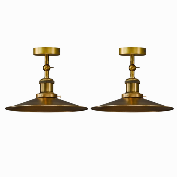 Vintage Metal Curvy Shade Yellow Brass Semi Flush Mount Lighting ~6207 – 02 Pack
