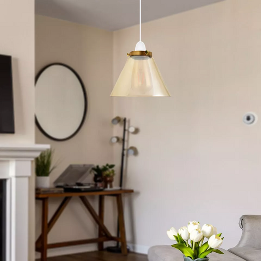 Lámpara colgante de techo de cristal ámbar con pantallas retro vintage ~2183