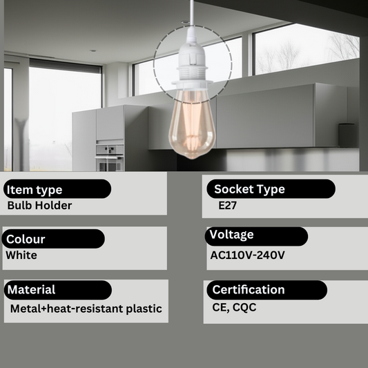 Portalámparas blanco con aro E27 Edison y sujetacables ~2981 