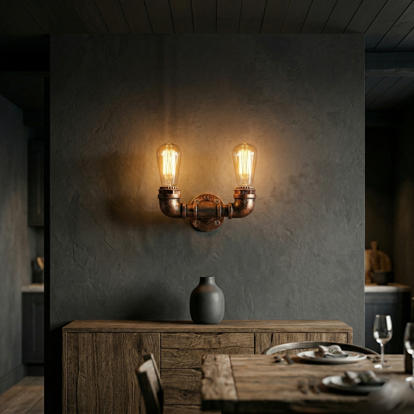Industrial Steampunk Water Pipe Wall Light –  E27  Vintage Retro Loft Sconce~2133 – Brushed Copper / Yes