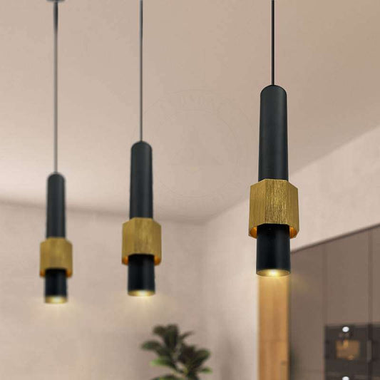 Modern Black & Gold Long Tube Aluminum Ceiling Pendant Cylindrical LED Light-App 3
