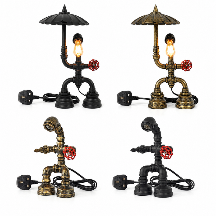 Steampunk Industrial Pipe Table Lamp E27 Metal Vintage Desk Light