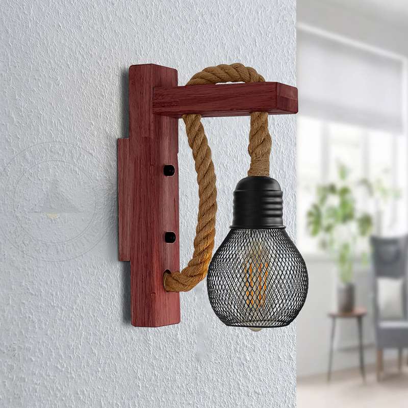 Industrial Rope Wall Lights and Sconces Wood Hemp Cord Accents