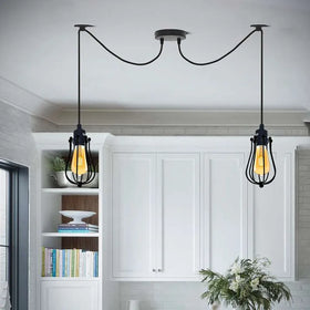 2 Head Cage Ceiling Pendant Lamp Swag Hanging Spider Light~4275