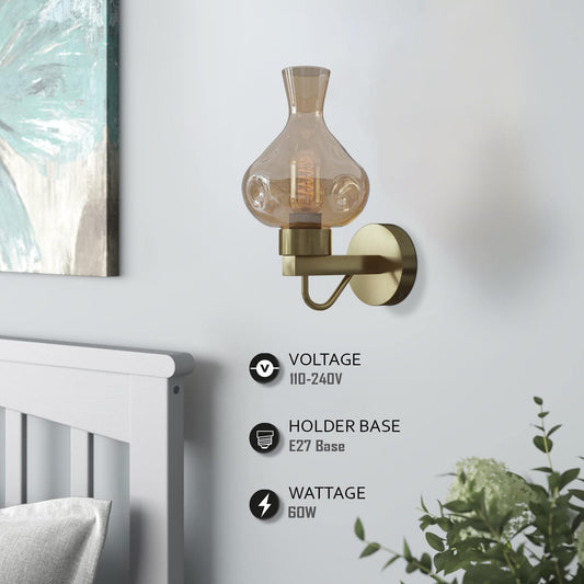 lighting modern lamp brass Copper wall sconce, mid-century modern wall light, brass finish sconce, amber glass wall fixture, vintage wall lamp