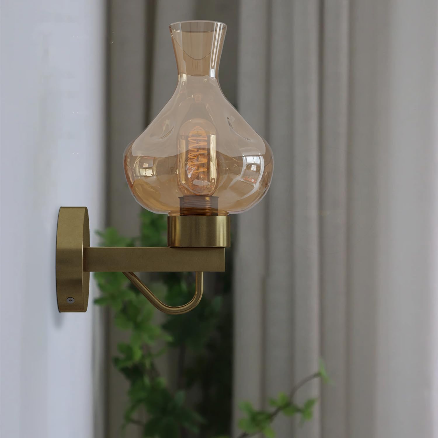lighting modern lamp brass Copper wall sconce with bulb, mid-century modern light kit, brass finish wall fixture, amber glass wall lamp, LEDSone Copper Sconce