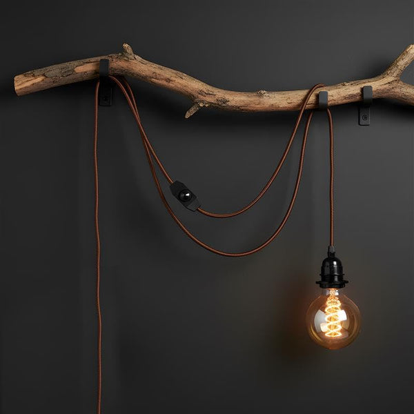 4M Fabric Flex Cable UK Brown Plug In Pendant Lamp Light Set E27 Bulb Holder+ switch~3750