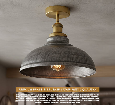 Industrial Semi-Flush Ceiling Light – Vintage Metal Dome Shade E27 ~6611